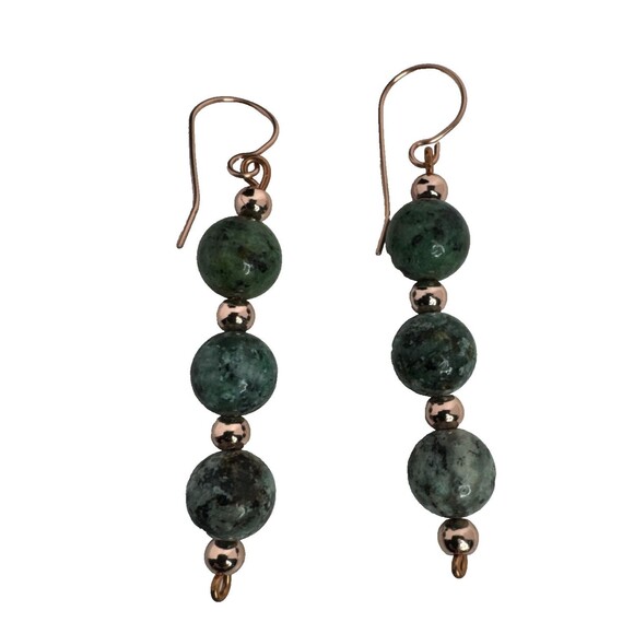 Artisan Crafted Copper And African Turquoise Dangle Earrings With Copper Beads - Picture 4 of 5